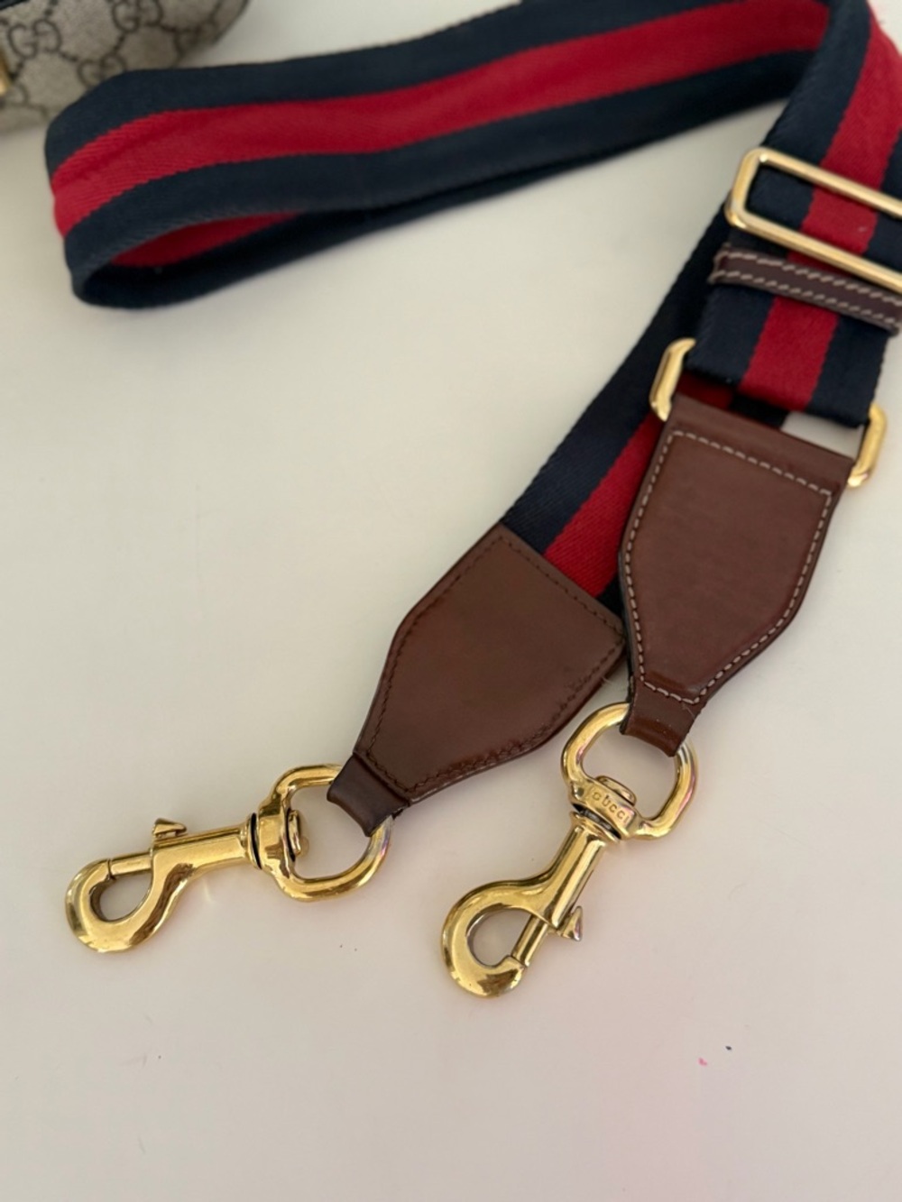 Gucci Black Leather Padlock Saddle Canvas Crossbody with Navy-Red Web Strap - Picture 4 of 9